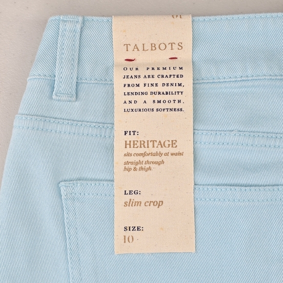 NWT Talbots Heritage Slim Crop Jeans Light Aqua Blue with Zip Hem Size 10 - Picture 10 of 10